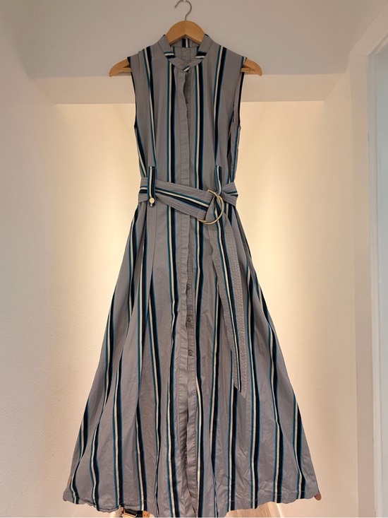 Diane Von Furstenberg Dresses & Skirts - Diane Von Furstenberg Sleeveless Striped Belted Maxi Dress - Gray & Teal